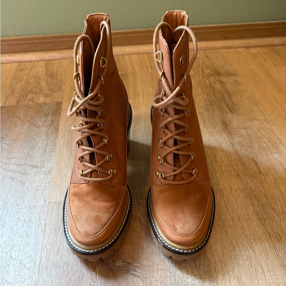 Tory Burch MILLER MIXED-MATERIALS LUG SOLE BOOT in Toasted Caramel